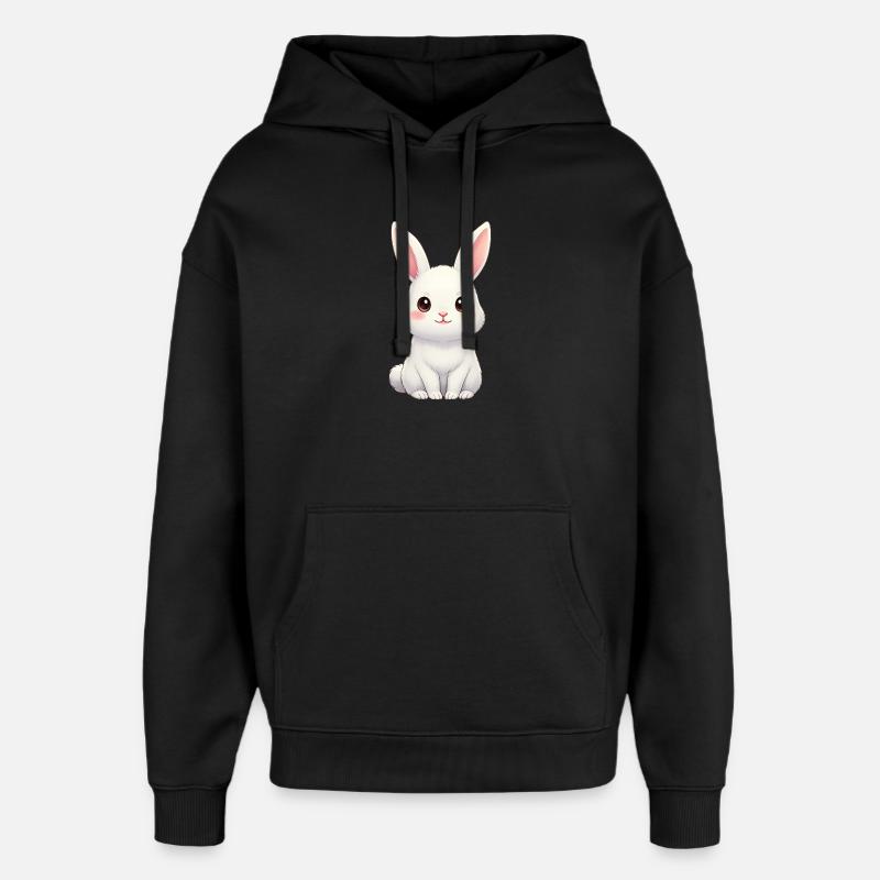 Lapin blanc aux oreilles roses - Sweat à capuche unisexe Stanley/Stella Oversized - noir