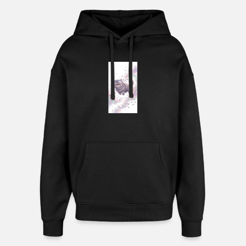 Space cat in flower magic - Oversized Unisex Hoodie by Stanley/Stella - black