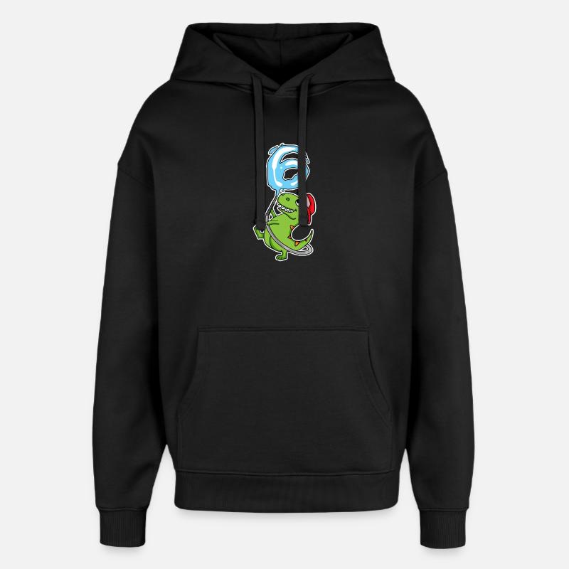 6th Birthday Dinosaur - Oversized Unisex Hoodie by Stanley/Stella - black