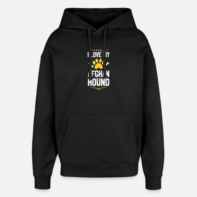 J’adore mon lévrier afghan - Sweat à capuche unisexe Stanley/Stella Oversized - noir