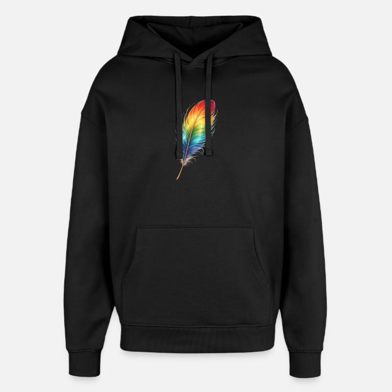 Bunte Feder Regenbogen Boho Design - Oversized Unisex Hoodie von Stanley/Stella - Schwarz