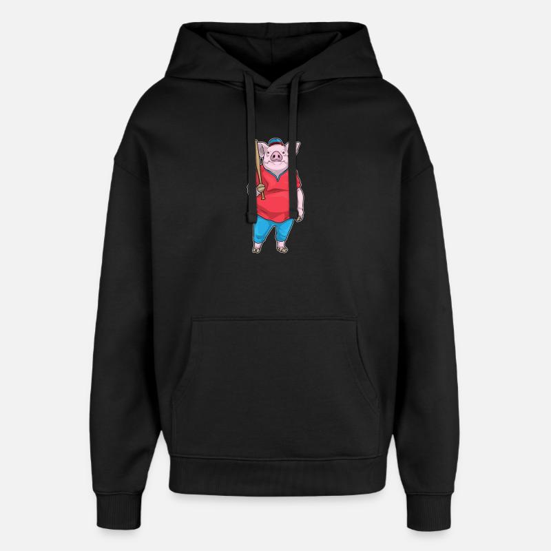 Pig Baseball Batte de baseball - Sweat à capuche unisexe Stanley/Stella Oversized - noir