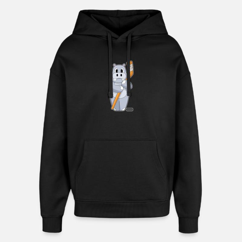 Nilpferd Eishockey Eishockeyschläger - Oversized Unisex Hoodie von Stanley/Stella - Schwarz