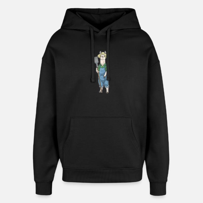 Llama Farmer Pitchfork Farm - Oversized Unisex Hoodie by Stanley/Stella - black