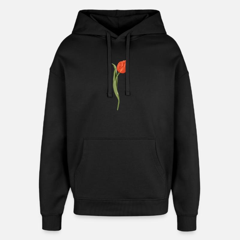 Illustration de tulipe rouge vif - Sweat à capuche unisexe Stanley/Stella Oversized - noir