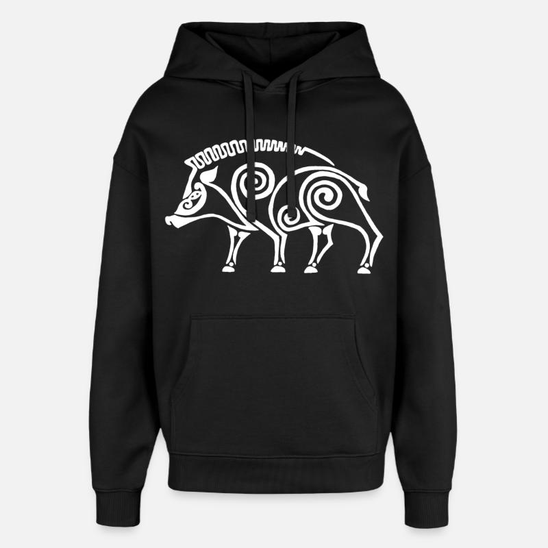 sanglier celte blanc - Sweat à capuche unisexe Stanley/Stella Oversized - noir