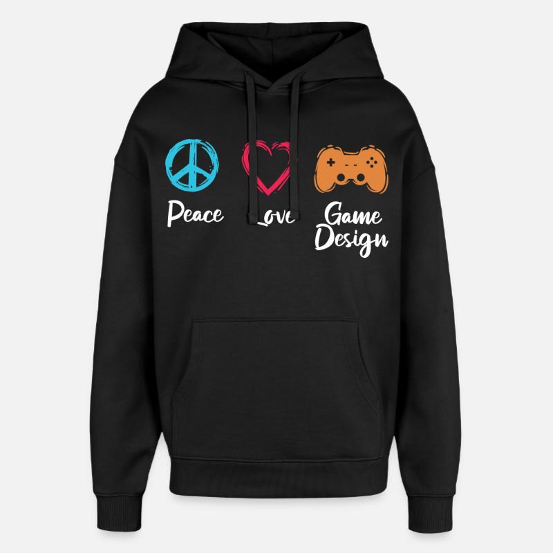 Peace Love Game Design - Sweat à capuche unisexe Stanley/Stella Oversized - noir