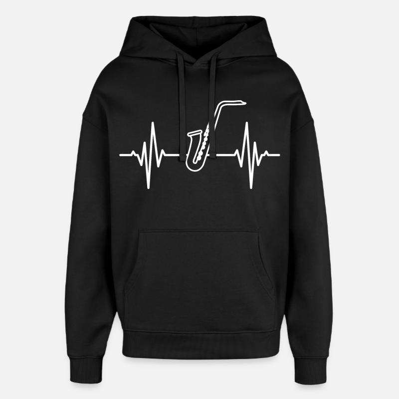 Battement de cœur du saxophone - Sweat à capuche unisexe Stanley/Stella Oversized - noir