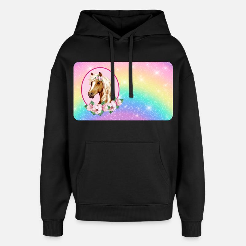 Pferd mit Blumen und Glitter Regenbogen - Oversized Unisex Hoodie von Stanley/Stella - Schwarz