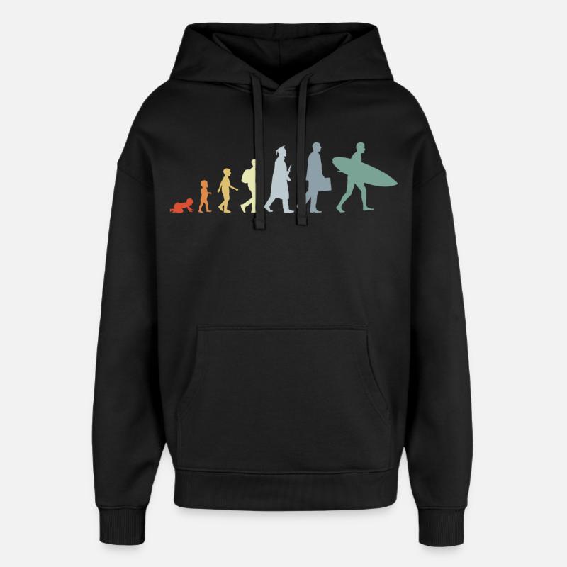 Évolution de l’enfant au surfeur - Sweat à capuche unisexe Stanley/Stella Oversized - noir