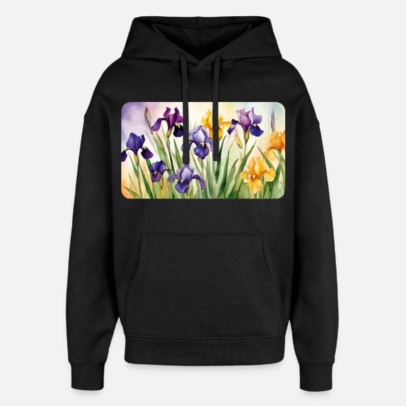 Iris Romantiques - Aquarelles - Sweat à capuche unisexe Stanley/Stella Oversized - noir