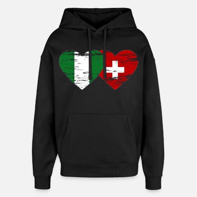Nigeria Suisse Drapeau Coeur utilisé - Sweat à capuche unisexe Stanley/Stella Oversized - noir