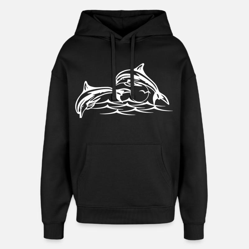 Les dauphins blancs - Sweat à capuche unisexe Stanley/Stella Oversized - noir