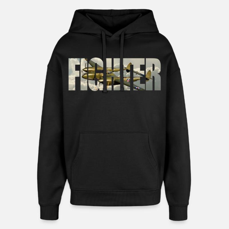 Chasseur P-38 Lightning - Sweat à capuche unisexe Stanley/Stella Oversized - noir