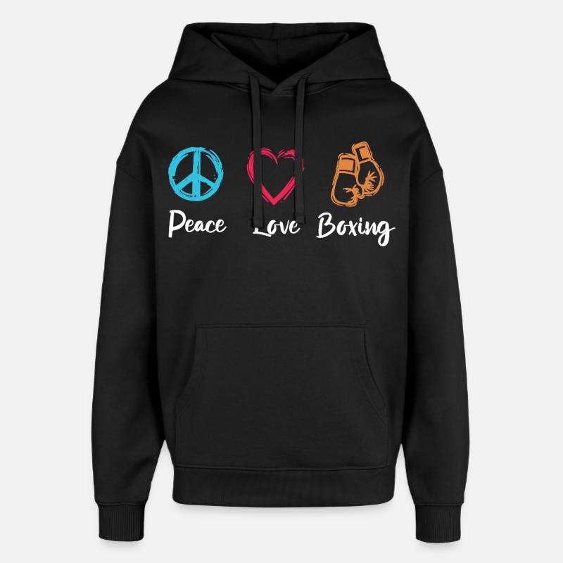 Peace Love Boxe - Sweat à capuche unisexe Stanley/Stella Oversized - noir