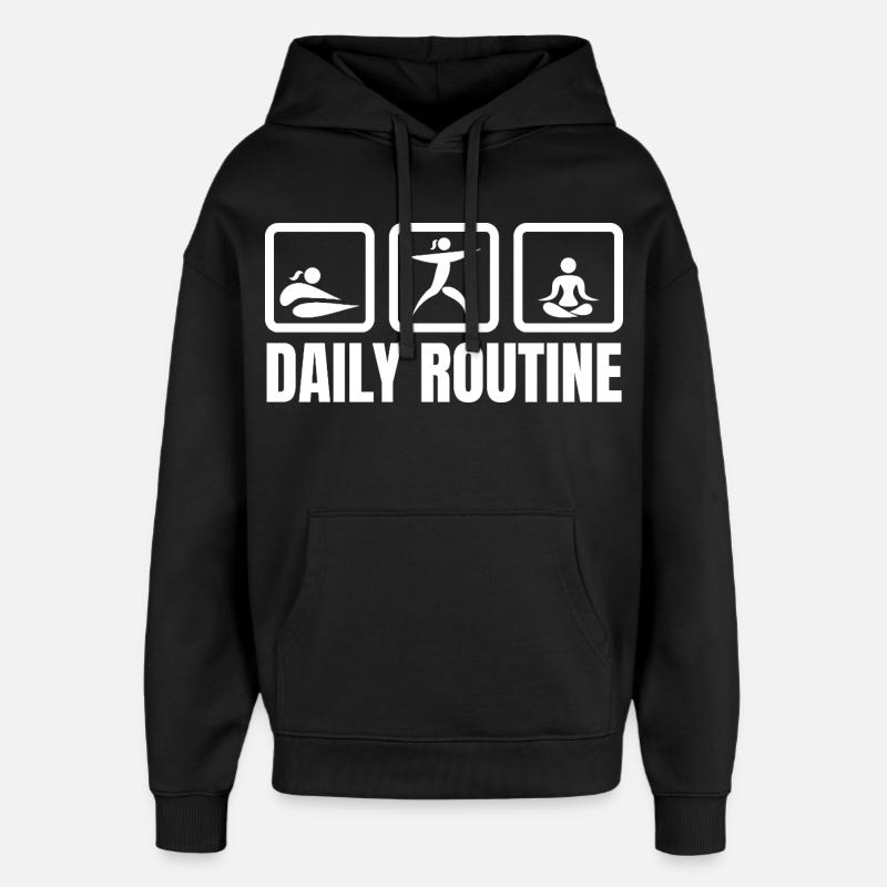 Routine quotidienne des amateurs de yoga - Sweat à capuche unisexe Stanley/Stella Oversized - noir