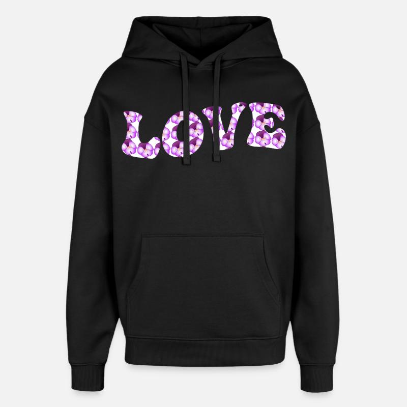 Motif d’amour avec des fleurs lilas - Sweat à capuche unisexe Stanley/Stella Oversized - noir