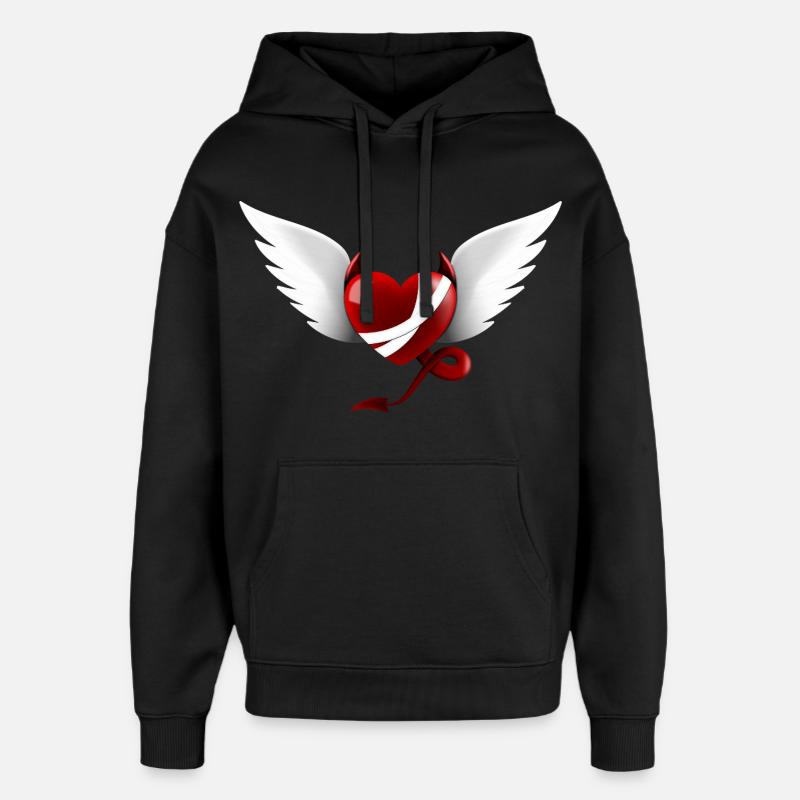 Coeur diable ange Design cadeau - Sweat à capuche unisexe Stanley/Stella Oversized - noir
