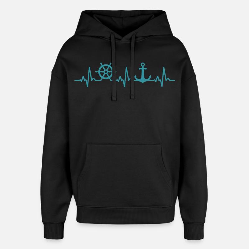 bateau battement de coeur marin capitaine - Sweat à capuche unisexe Stanley/Stella Oversized - noir