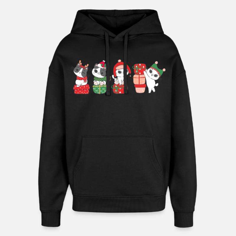 Chat à Noël - Sweat à capuche unisexe Stanley/Stella Oversized - noir