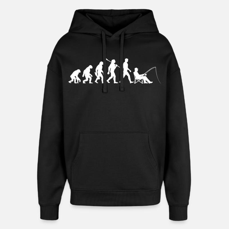 Evolution - Angler, Fishing Gift - Oversized Unisex Hoodie by Stanley/Stella - black