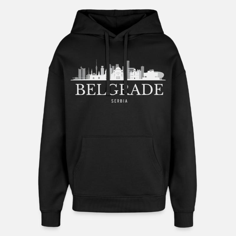 Silhouette de Belgrade, Belgrade Serbie - Sweat à capuche unisexe Stanley/Stella Oversized - noir