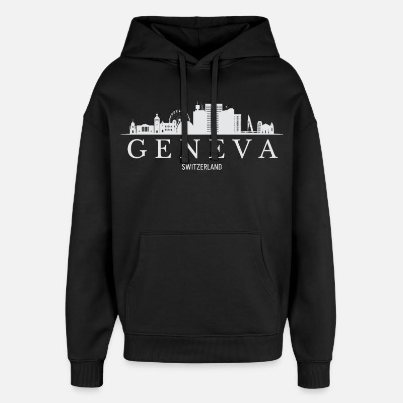 Genfer Skyline, Genf, Schweiz - Oversized Unisex Hoodie von Stanley/Stella - Schwarz