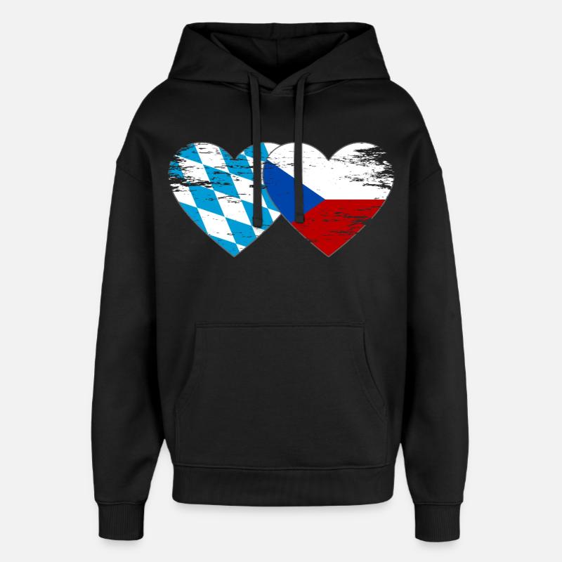Bavière, République tchèque, drapeau coeur - Sweat à capuche unisexe Stanley/Stella Oversized - noir
