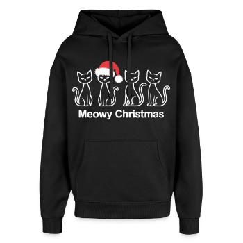 Meowy Christmas Süßes Weihnachtsshirt mit Katzen - Oversized Unisex Hoodie von Stanley/Stella - Schwarz - Vorne - AI Model Female 172 light (172cm) & AI Model Male 185 light (185cm)