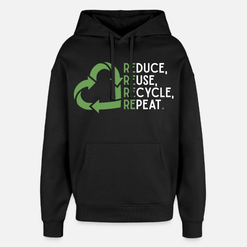 Réduire, réutiliser, recycler, répéter – Thème éco - Sweat à capuche unisexe Stanley/Stella Oversized - noir