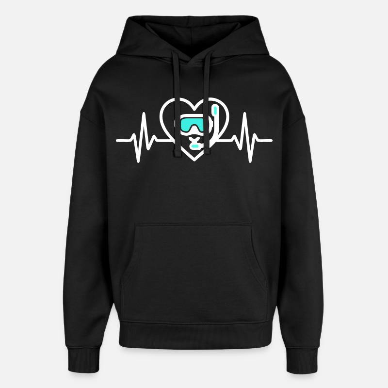 Cœur Plongée – Passion Océan - Sweat à capuche unisexe Stanley/Stella Oversized - noir