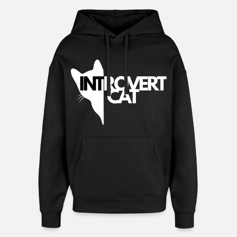 Introverted Cat Contrasting Silhouette - Oversized Unisex Hoodie by Stanley/Stella - black