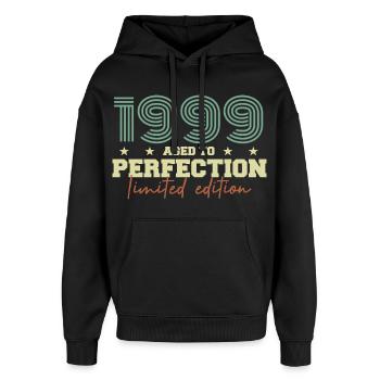 1999 - Oversized Unisex Hoodie von Stanley/Stella - Schwarz - Vorne - AI Model Female 172 light (172cm) & AI Model Male 185 light (185cm)