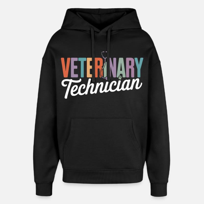 Veterinary Technician Rainbow Logo - Oversized Unisex Hoodie by Stanley/Stella - black