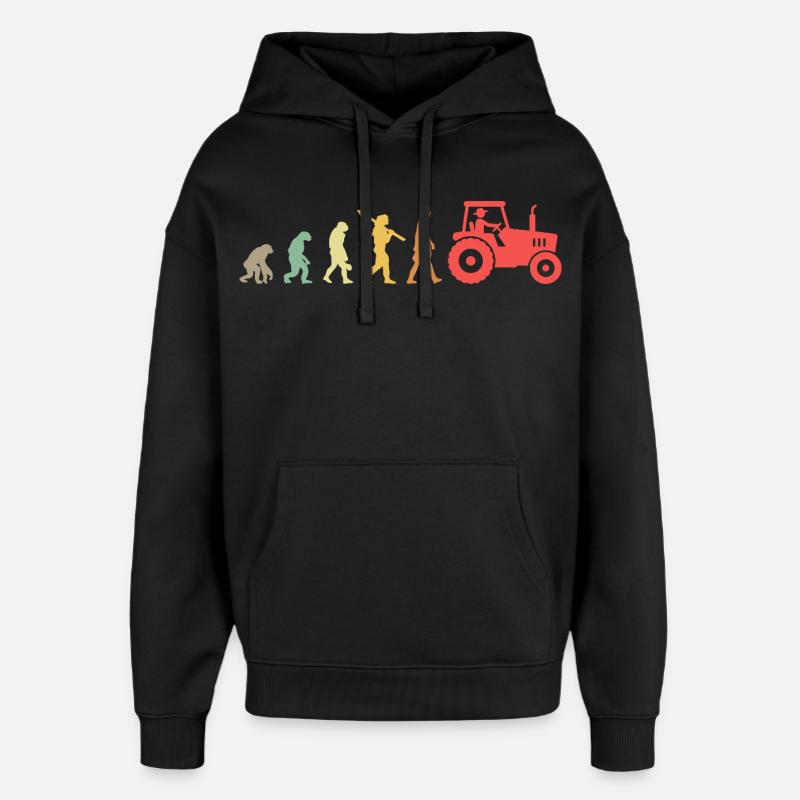 Evolution Tractor _ Farmer - Oversized Unisex Hoodie by Stanley/Stella - black