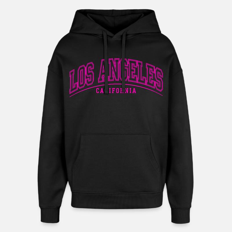 Lettrage rose néon de Los Angeles - Sweat à capuche unisexe Stanley/Stella Oversized - noir