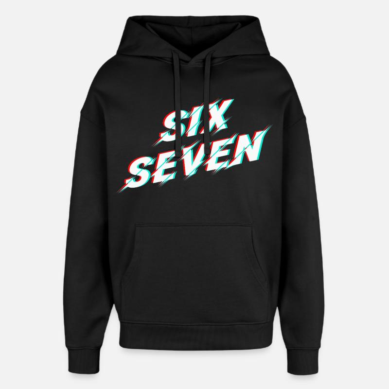 Six Seven 67 Meme Glitch Typografi - Stanley/Stella Oversized Hettegenser unisex - svart