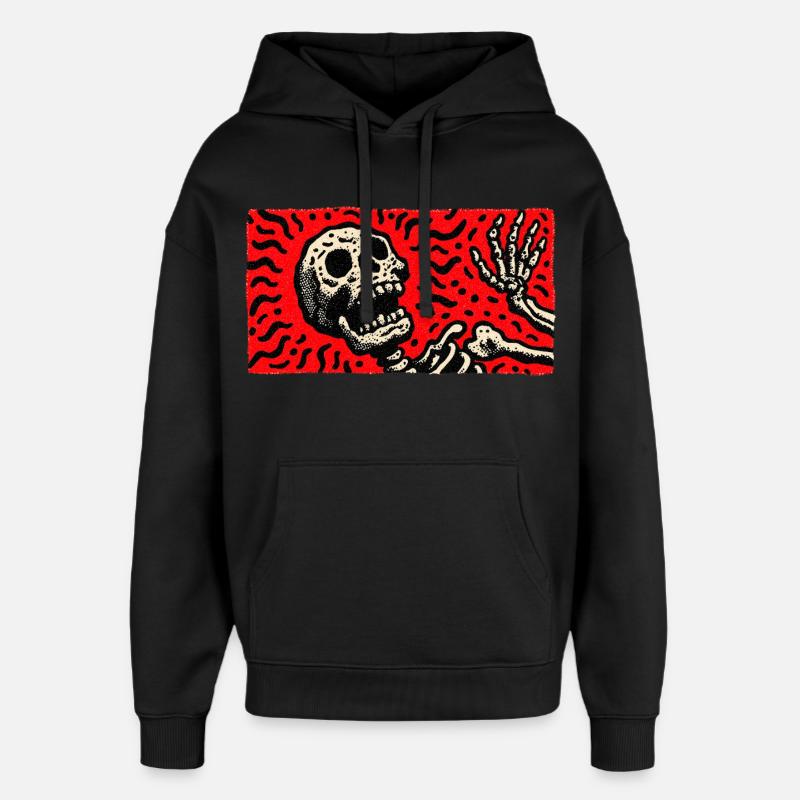 Squelette en imprimé rétro rouge sang - Sweat à capuche unisexe Stanley/Stella Oversized - noir