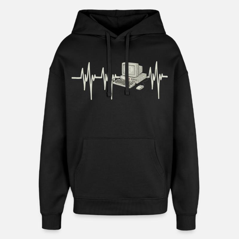Ordinateur Heartbeat - Sweat à capuche unisexe Stanley/Stella Oversized - noir
