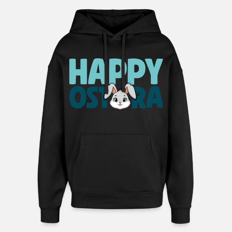 Happy Ostara Rabbit Bunny Easter Ostara - Oversized Unisex Hoodie by Stanley/Stella - black