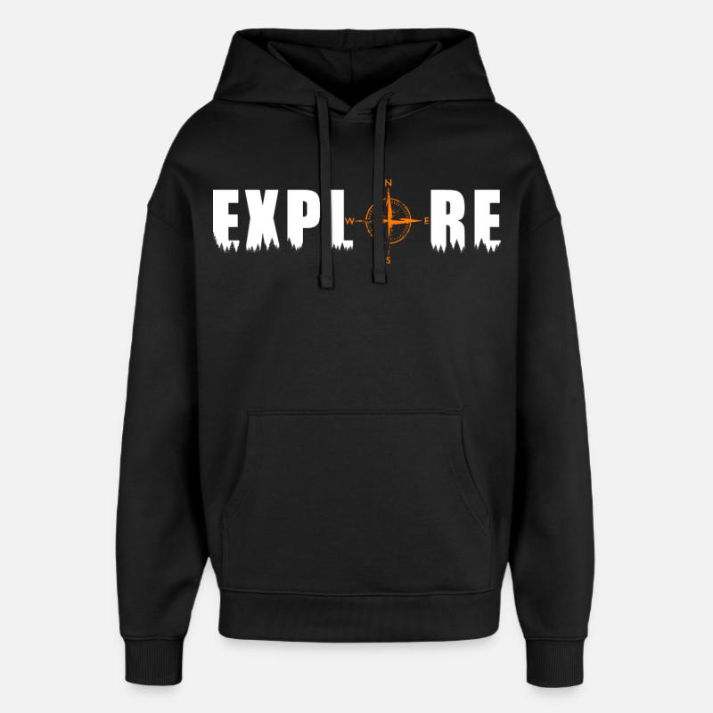Explore motif with a compass - Oversized Unisex Hoodie by Stanley/Stella - black
