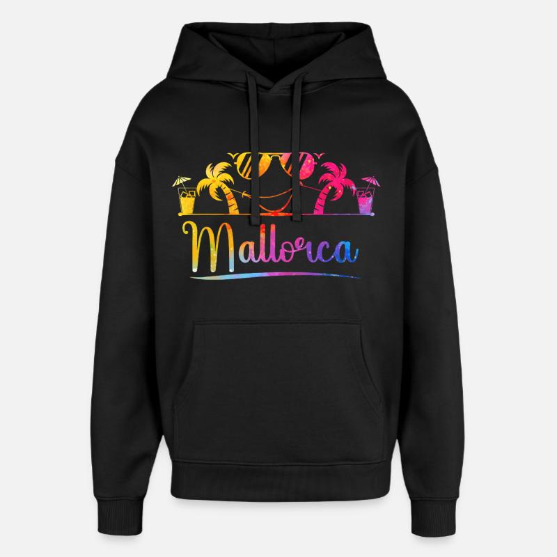 Mallorca Palmen Strand Grafik - Oversized Unisex Hoodie von Stanley/Stella - Schwarz