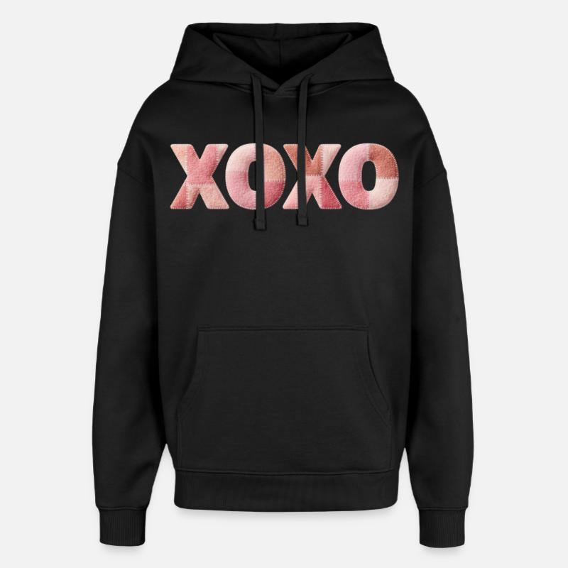 XOXO Patchwork disant Bisou-Câlin - Sweat à capuche unisexe Stanley/Stella Oversized - noir