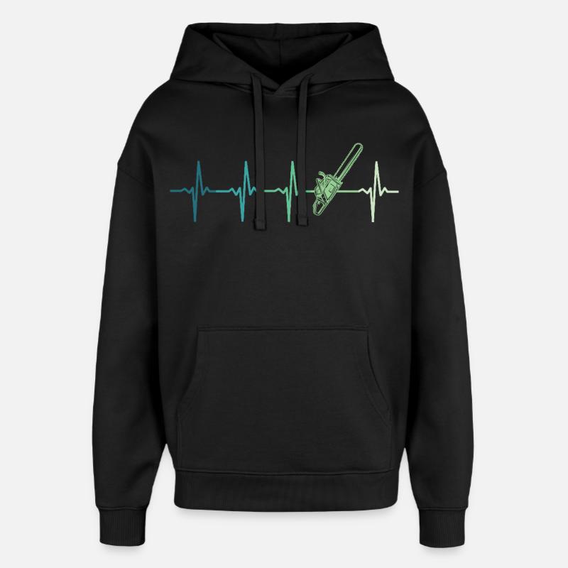 Forêt battement de cœur bûcheron tronçonneuse - Sweat à capuche unisexe Stanley/Stella Oversized - noir