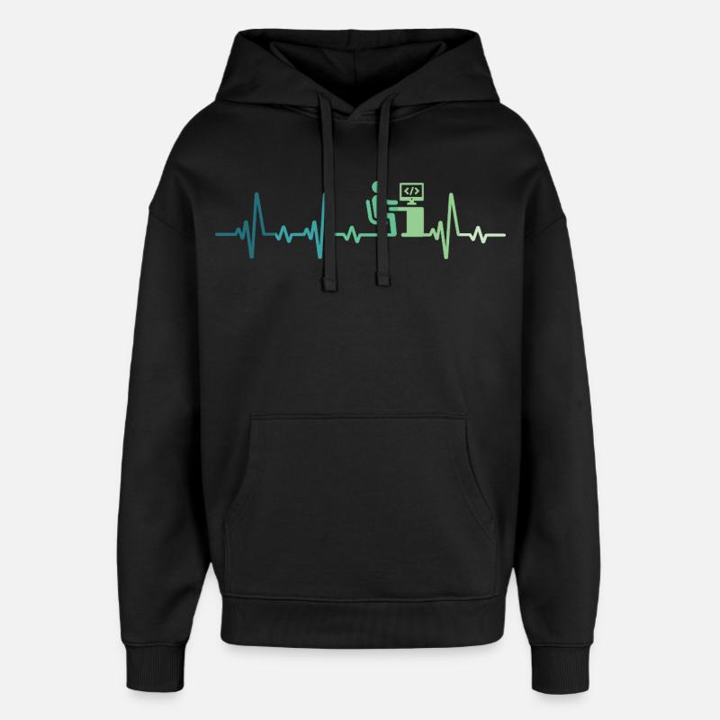 Heartbeat Programmer Developer - Oversized Unisex Hoodie by Stanley/Stella - black