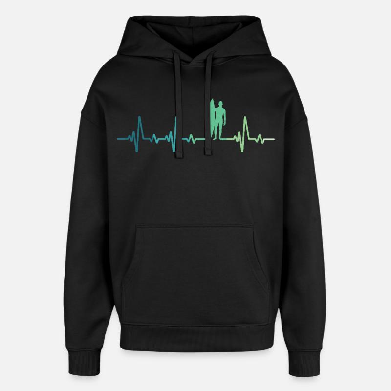 surf battement de coeur cadeau surfeur - Sweat à capuche unisexe Stanley/Stella Oversized - noir