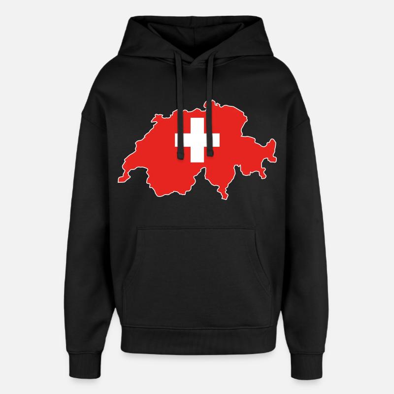 Carte du drapeau suisse - Sweat à capuche unisexe Stanley/Stella Oversized - noir