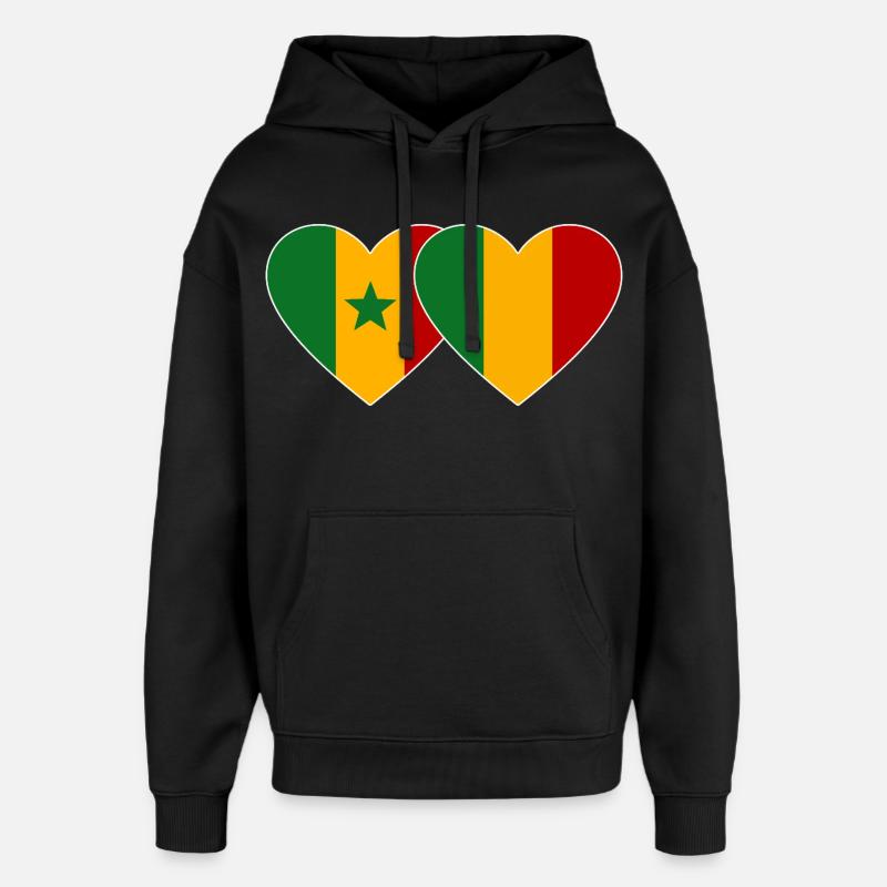 Senegal_Mali_Flagge_Herz - Sweat à capuche unisexe Stanley/Stella Oversized - noir