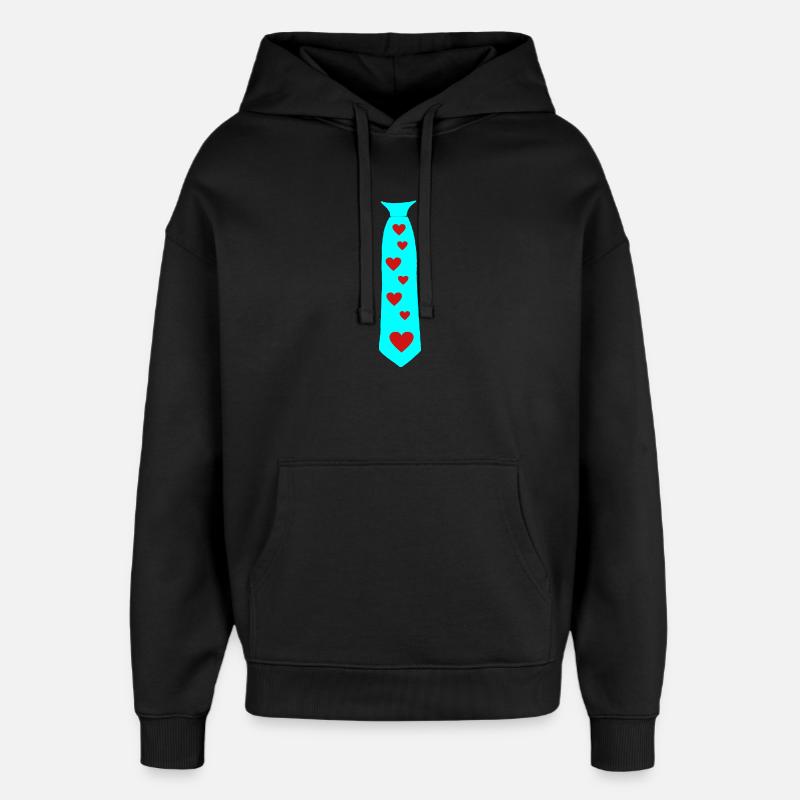 Krawatte_aufgedruckte_Herz - Sweat à capuche unisexe Stanley/Stella Oversized - noir