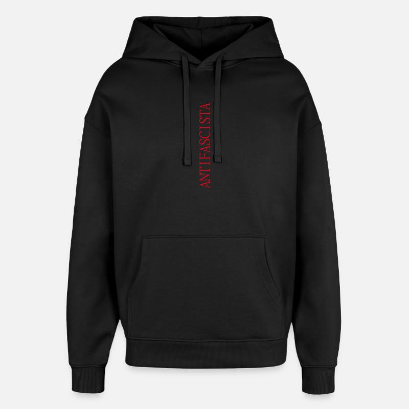 Lettrage antifasciste vertical en lettrage rouge - Sweat à capuche unisexe Stanley/Stella Oversized - noir